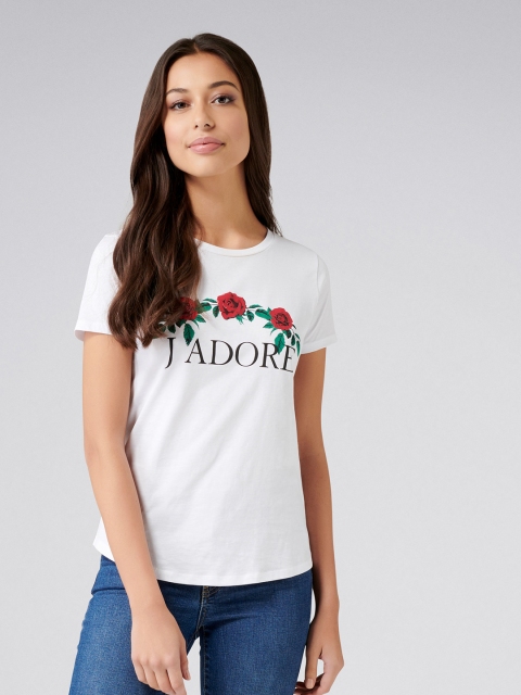 

Forever New Women White Printed Round Neck T-shirt