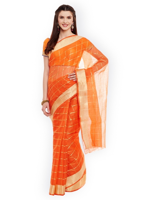 

Chhabra 555 Orange Silk Cotton Woven Design Bhagalpuri Saree
