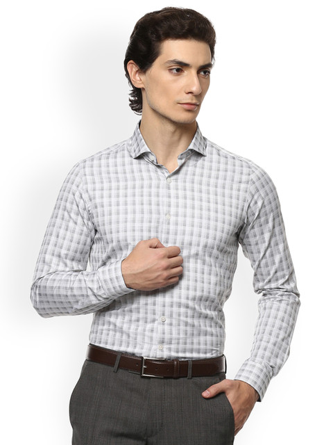 

SIMON CARTER LONDON Men White & Grey Slim Fit Checked Formal Shirt