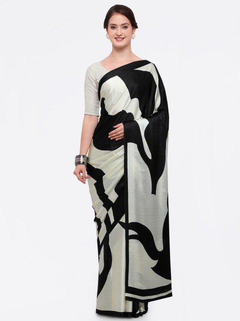 

Ligalz Off-White & Black Poly Crepe Printed Saree