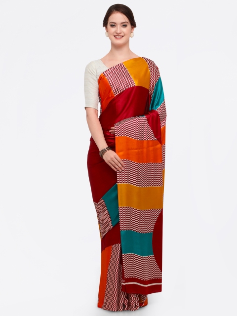 

Ligalz Multicoloured Colourblocked Poly Crepe Saree, Multi