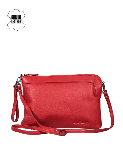 

CALFNERO Women Red Genuine Leather Textured Sling Bag