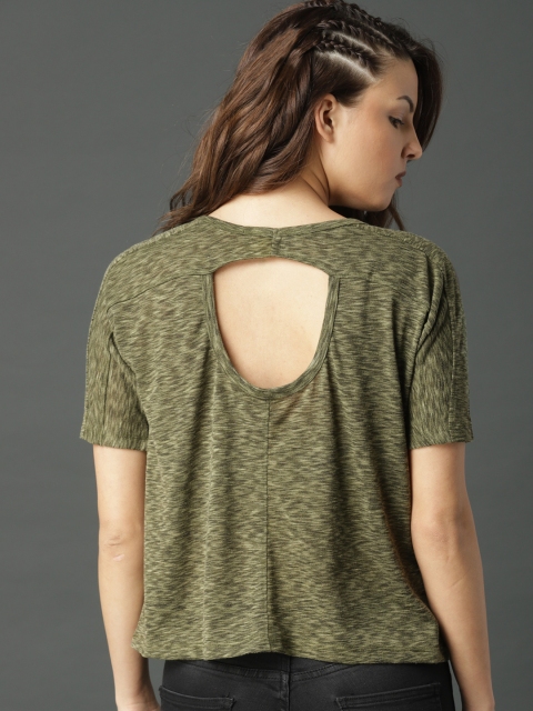 

Roadster Women Olive Green Solid Styled Back Top