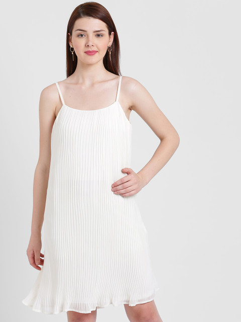 

Zink London Women White Self Design A-Line Dress