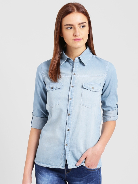 

Trend Arrest Women Blue Denim Regular Fit Washed Casual Shirt