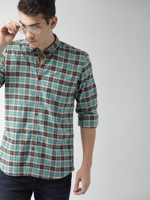 

Mast & Harbour Men Blue & Brown Regular Fit Checked Casual Shirt