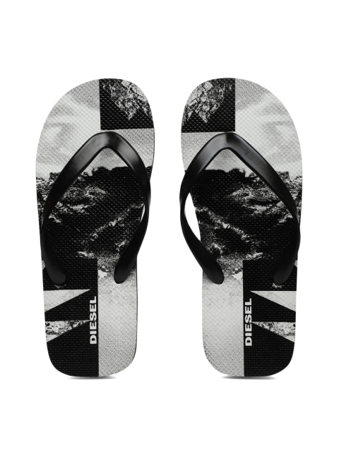 

DIESEL Men Black & White Printed Thong Flip-Flops