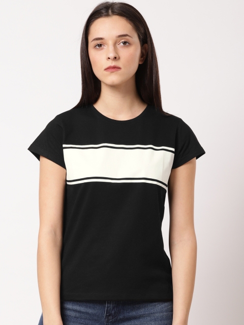 

ether Women & Black Striped Round Neck T-shirt