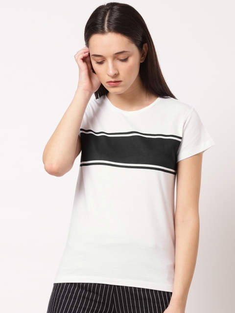 

ether Women White & Black Solid Round Neck T-shirt