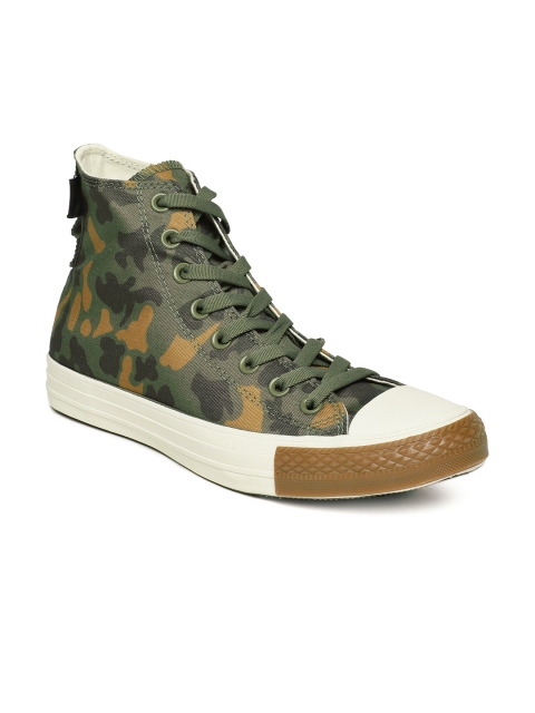 

Converse Unisex Olive Camouflage Print Mid-Top Sneakers