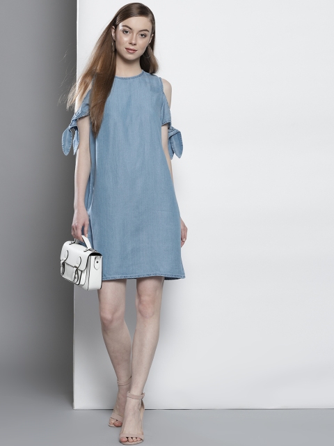 

DOROTHY PERKINS Women Blue Cold-Shoulder A-Line Dress