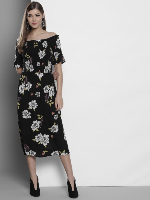 

DOROTHY PERKINS Women Black Printed Midi Fit & Flare Dress