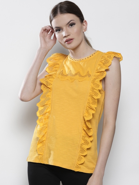 

DOROTHY PERKINS Women Mustard Yellow Embroidered Top