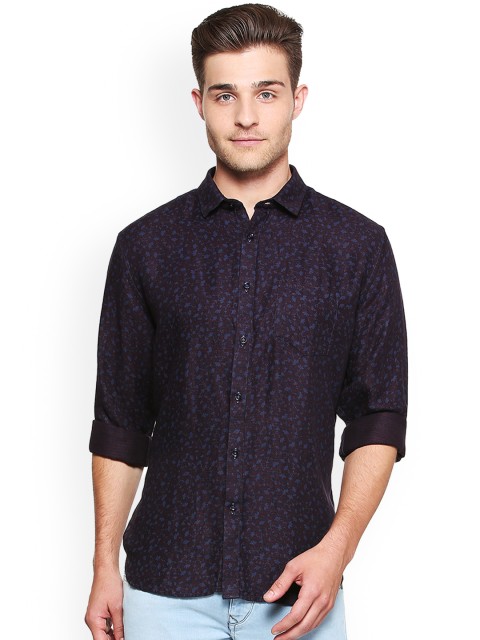 

V Dot Men Purple & Navy Blue Slim Fit Printed Casual Shirt