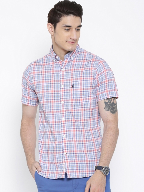 

U.S. Polo Assn. Men Blue & White Checked Tailored Fit Casual Shirt