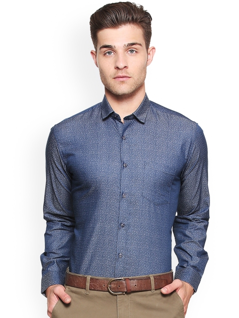 

V Dot Men Blue Slim Fit Self Design Casual Shirt