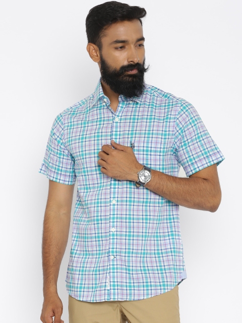 

U.S. Polo Assn. Men Green & Blue Checked Tailored Fit Casual Shirt