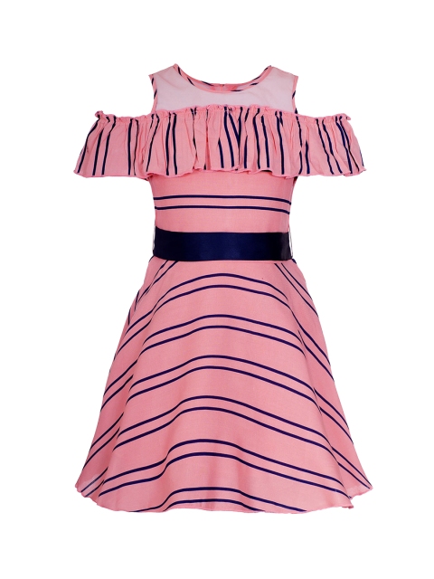 

naughty ninos Girls Pink Striped Fit and Flare Dress