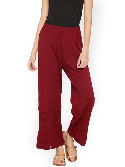 

RANGMANCH BY PANTALOONS Women Maroon Wide Leg Solid Palazzos