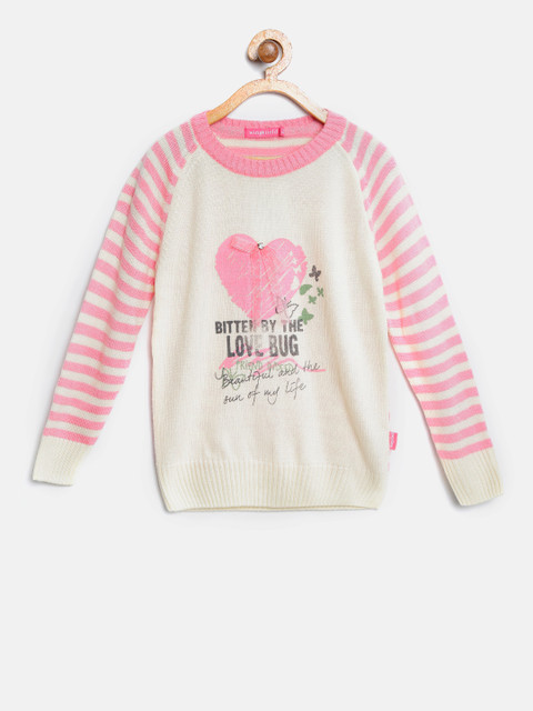 

Wingsfield Girls Cream-Coloured Printed Sweater