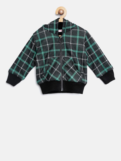 

Wingsfield Girls Black & Teal Green Checked Hooded Sweatshirt
