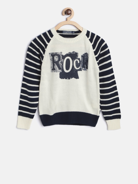 

Wingsfield Boys Off-White & Navy Blue Printed Pullover