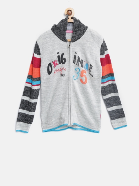 

Wingsfield Girls Grey Melange Printed Cardigan