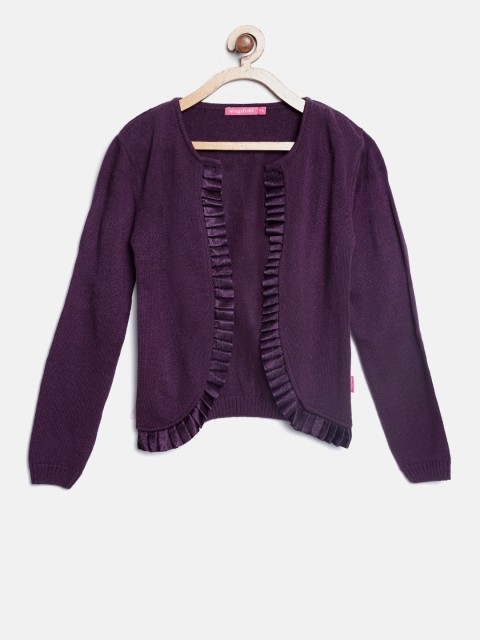 

Wingsfield Girls Purple Solid Front-Open Sweater