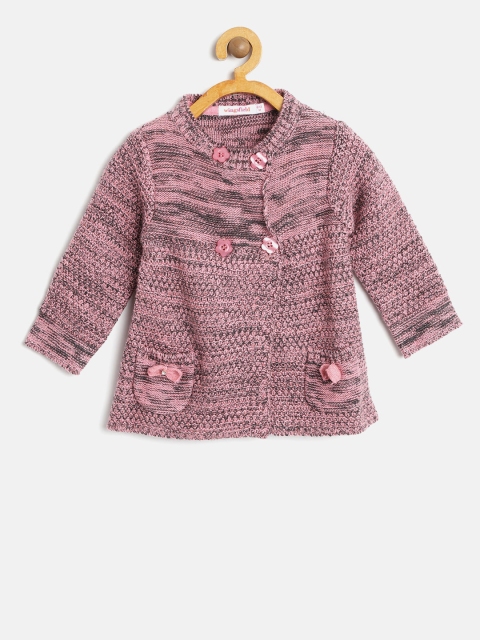 

Wingsfield Girls Pink & Black Self Design Cardigan