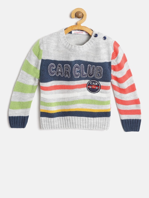 

Wingsfield Girls Grey Melange & Navy Striped Sweater