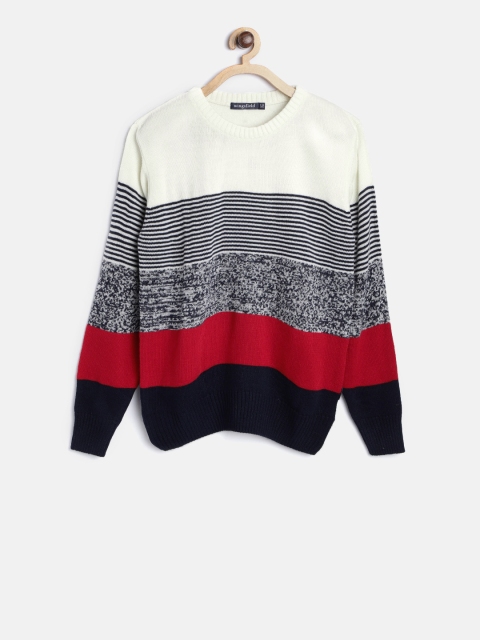 

Wingsfield Boys Off-White & Navy Blue Striped Pullover