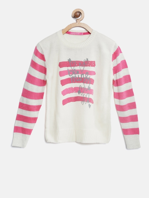 

Wingsfield Girls Off-White & Pink Printed Pullover