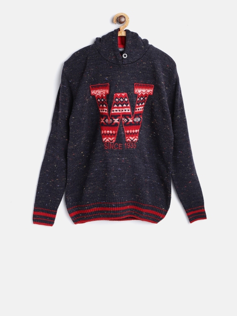 

Wingsfield Boys Navy Blue Solid Hooded Pullover with Applique Detail