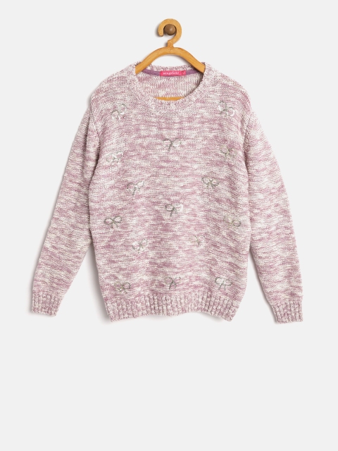 

Wingsfield Girls Lavender & Off-White Self Design Pullover
