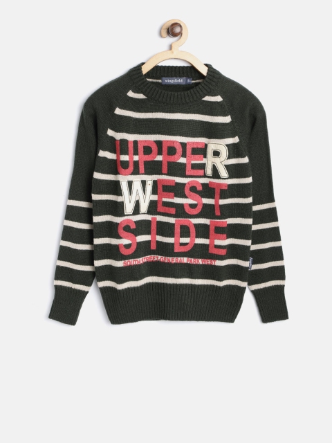 

Wingsfield Boys Olive Green & Beige Striped Pullover