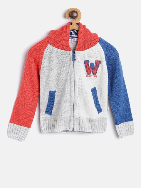 

Wingsfield Boys Grey & White Colourblocked Hooded Cardigan