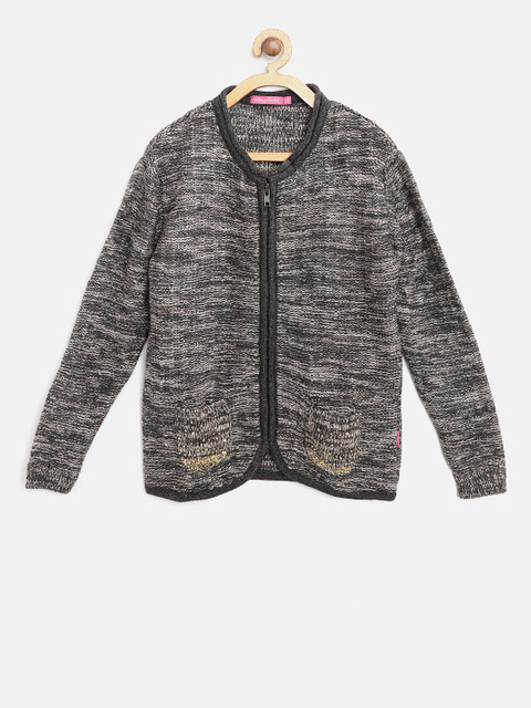 

Wingsfield Girls Black & Grey Self Design Cardigan