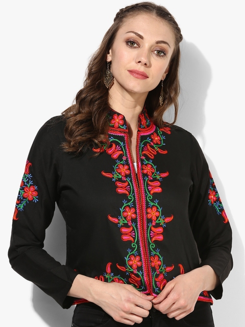 

Sangria Women Black Embroidered Tailored Jacket