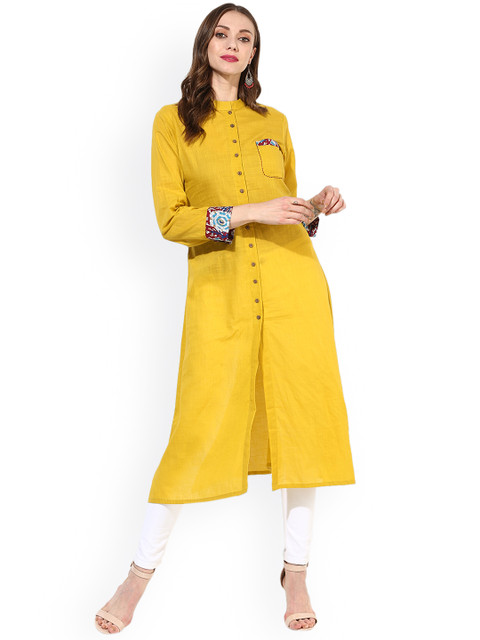 

Sangria Women Yellow Solid A-Line Kurta