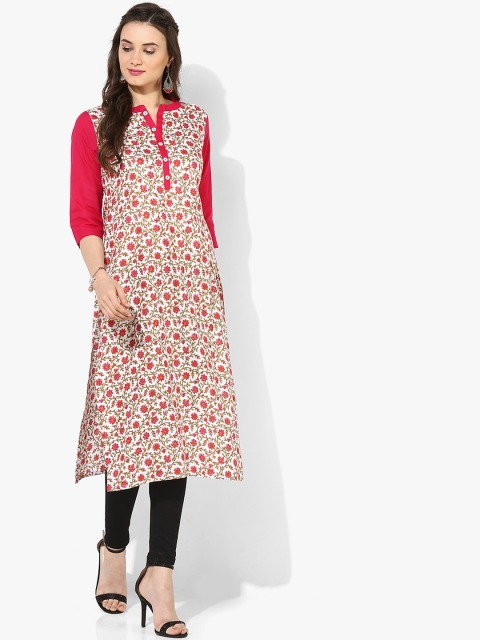 

Sangria Women White & Pink Printed Straight Kurta