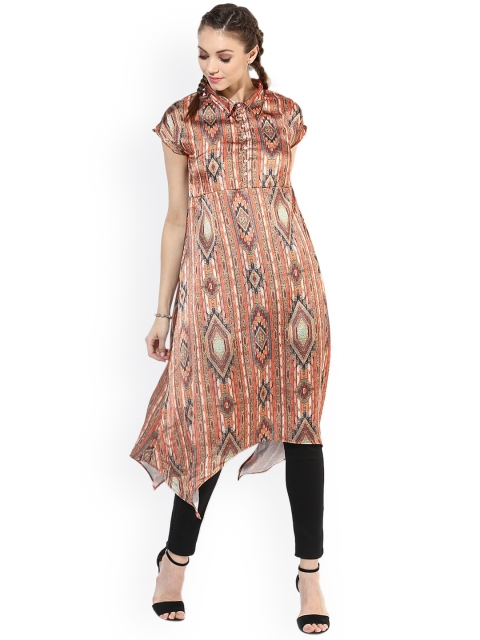 

Sangria Orange & Brown Printed Asymmetric Kurta