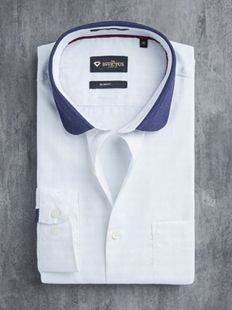 

INVICTUS Supima Off-White & Light Blue Slim Formal Shirt