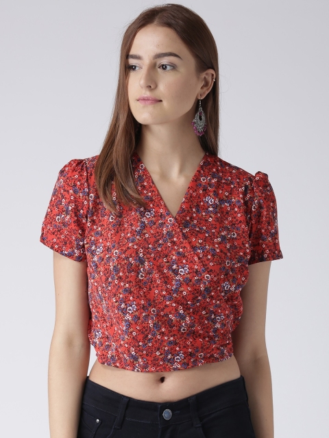 

pinwheel Women Orange Floral Print Crop Wrap Top