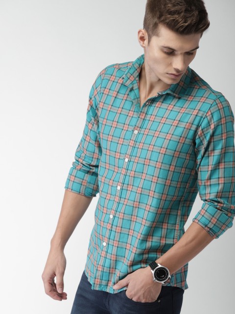 

Mast & Harbour Men Blue & Orange Regular Fit Checked Casual Shirt