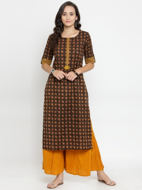 

Varanga Women Brown & Mustard Printed Kurta with Palazzos