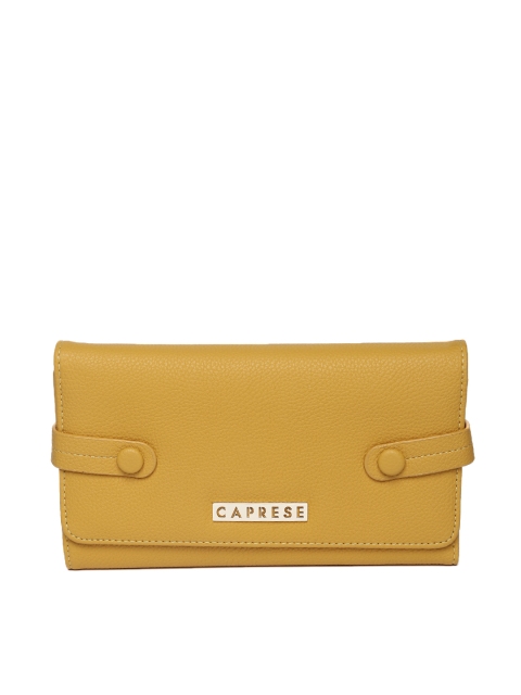 

Caprese Women Yellow Textured Three Fold Brenda Wallet, Mustard