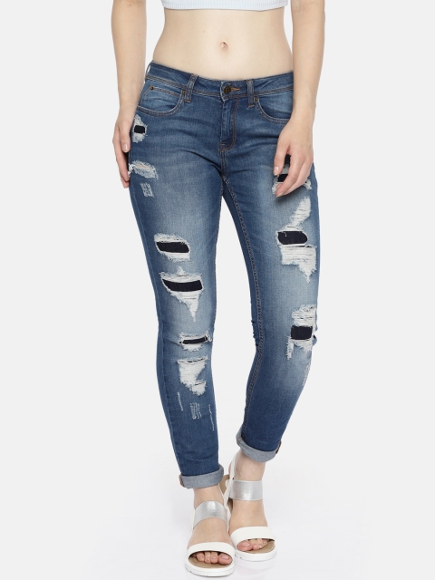 

ELLE Women Blue Skinny Fit Mid-Rise Mildly Distressed Stretchable Jeans