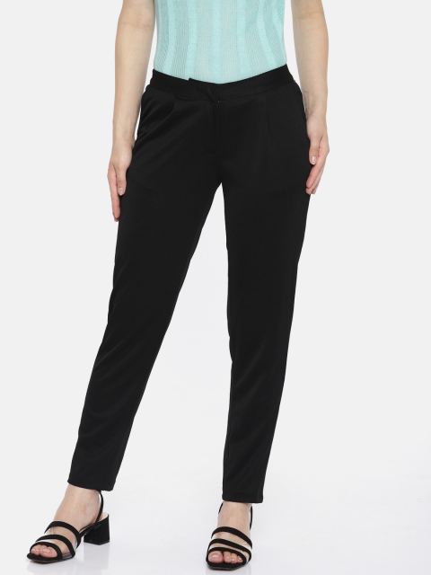 

ELLE Women Black Tapered Fit Solid Regular Trousers