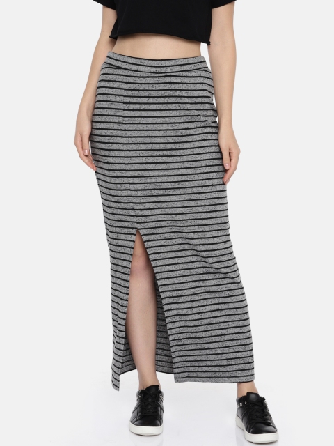 

Elle Women Grey & Black Striped Maxi Straight Skirt
