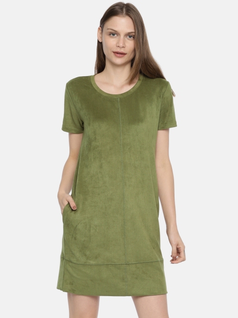 

ELLE Women Olive Green Solid T-shirt Dress
